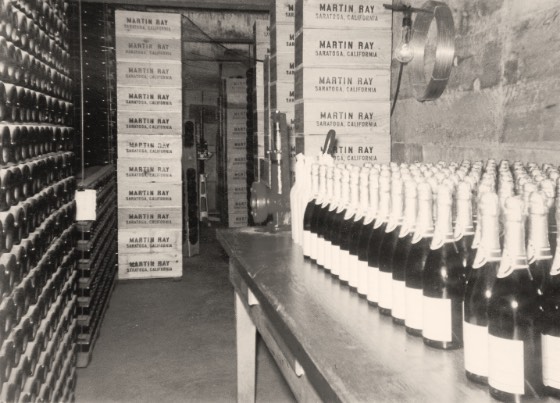 Vintage photo of Martin Ray wine cellar