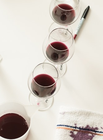 Wine glasses lined-up for tasting