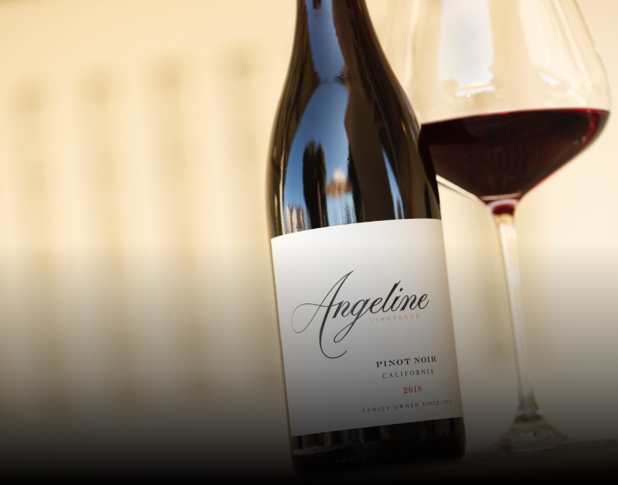 Angeline wine bottle and glass