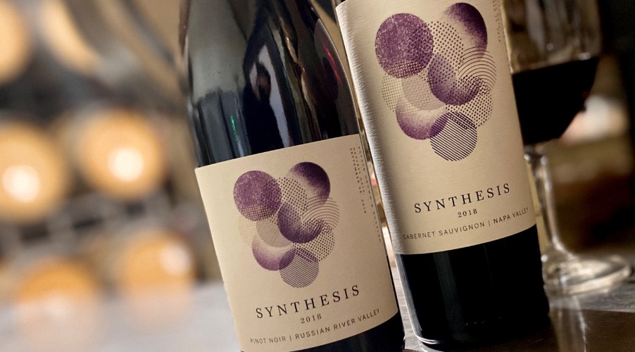 Synthesis wine bottles and wine glass