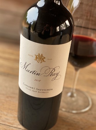Martin Ray Cabernet Sauvignon wine bottle and glass close-up
